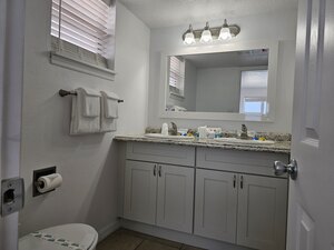 Rooms 31 and 33 bathroom, double sinks, mirror